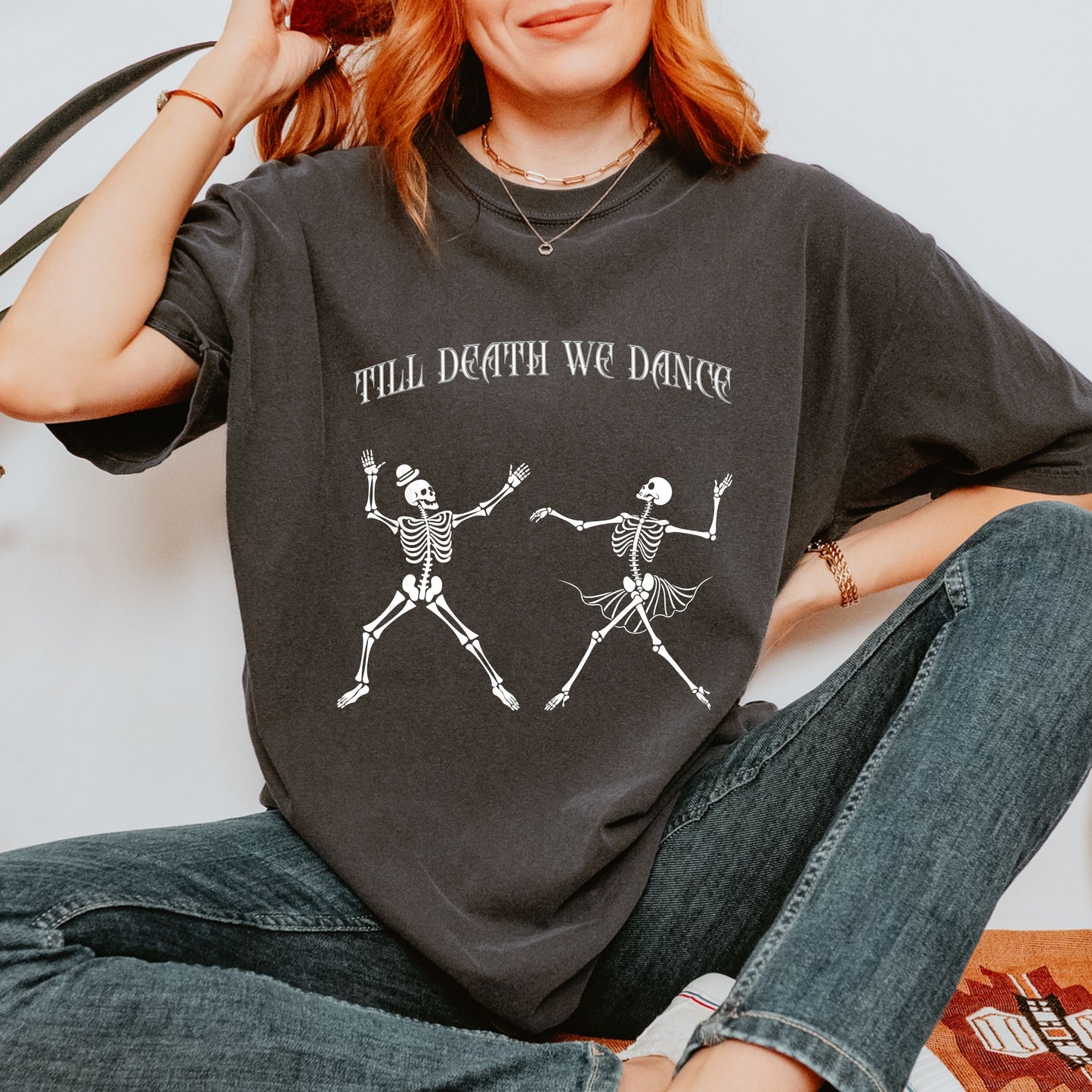 Till Death We Dance Skeleton Shirt, Halloween Couple T-Shirt, Funny Gothic Skeleton Dance Tee, Spooky Retro Graphic Shirt