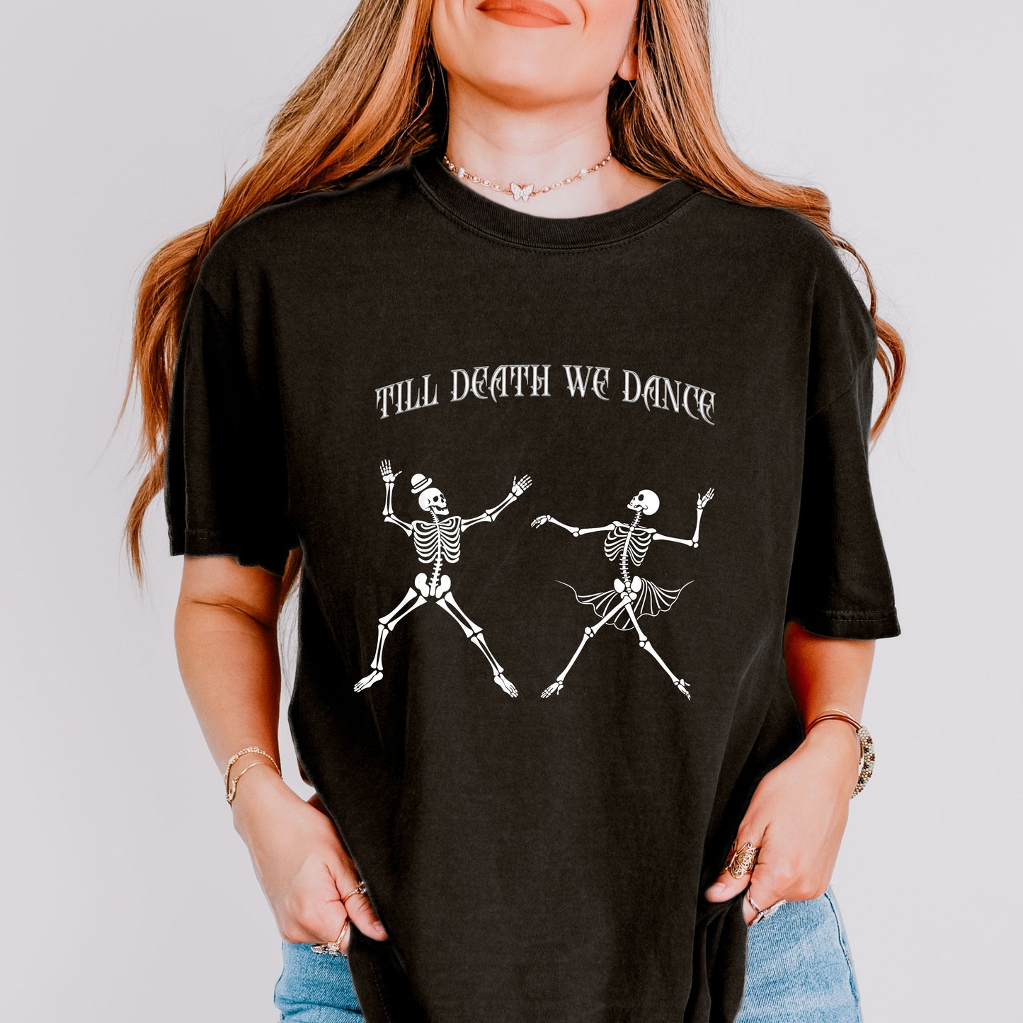 Till Death We Dance Skeleton Shirt, Halloween Couple T-Shirt, Funny Gothic Skeleton Dance Tee, Spooky Retro Graphic Shirt