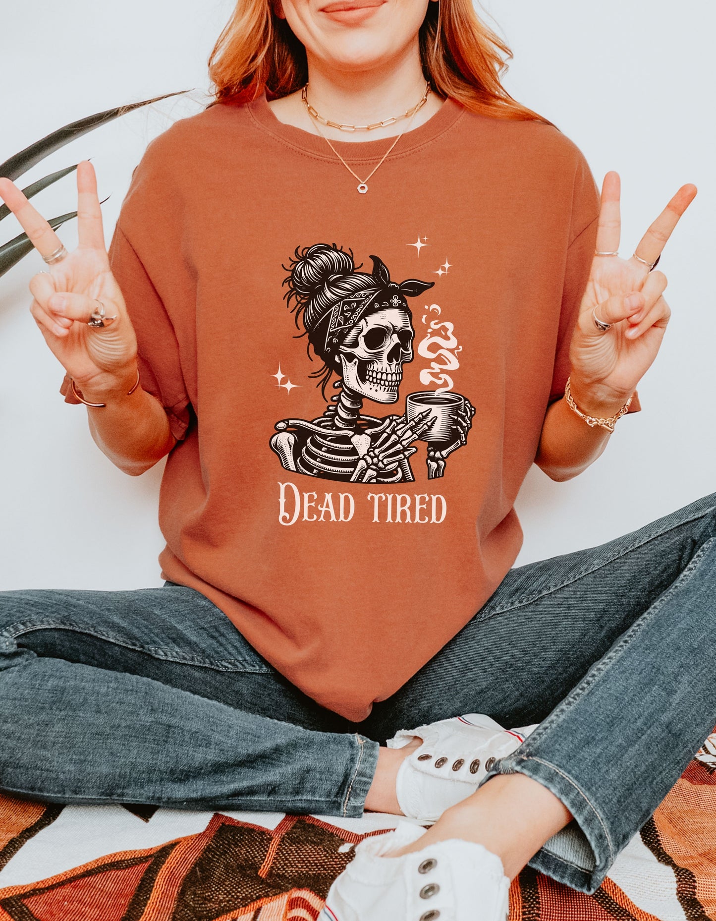 Dead Tired Skeleton Shirt – Funny Coffee Lover & Halloween Tee