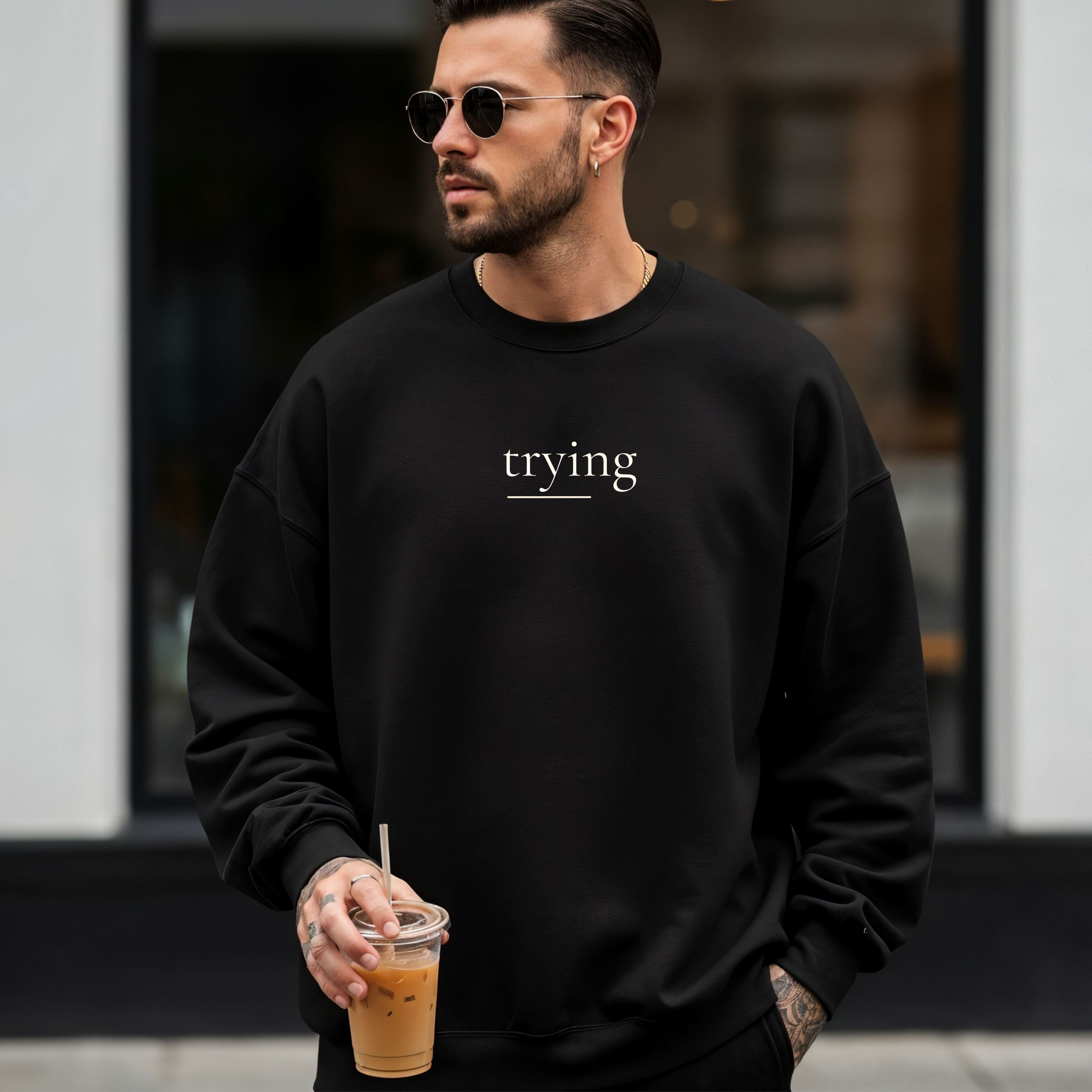 TRYING Minimal Sweatshirt – Soft Aesthetic Unisex Crewneck