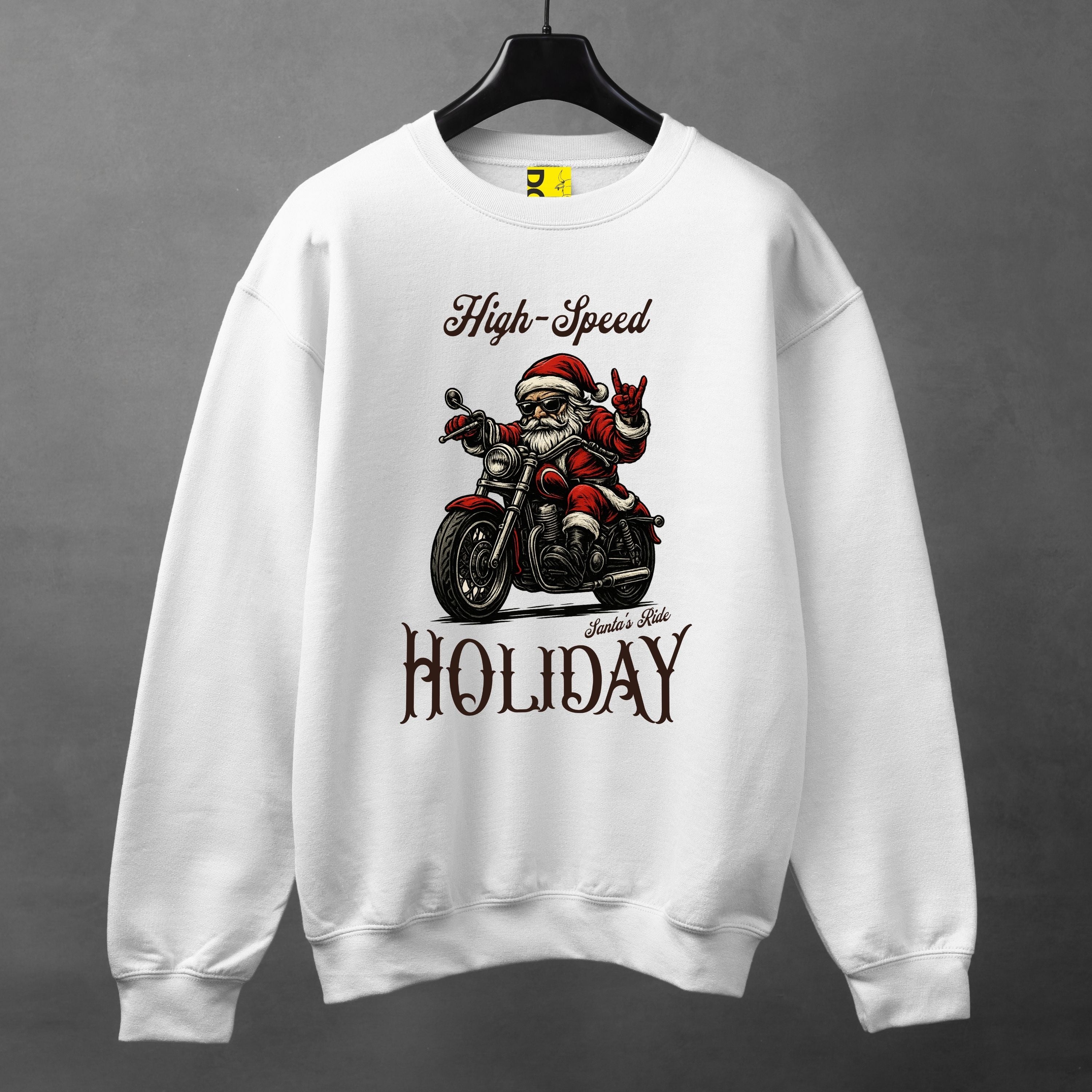 High-Speed Holiday Biker Santa Sweatshirt – Christmas Motorcycle Graphic