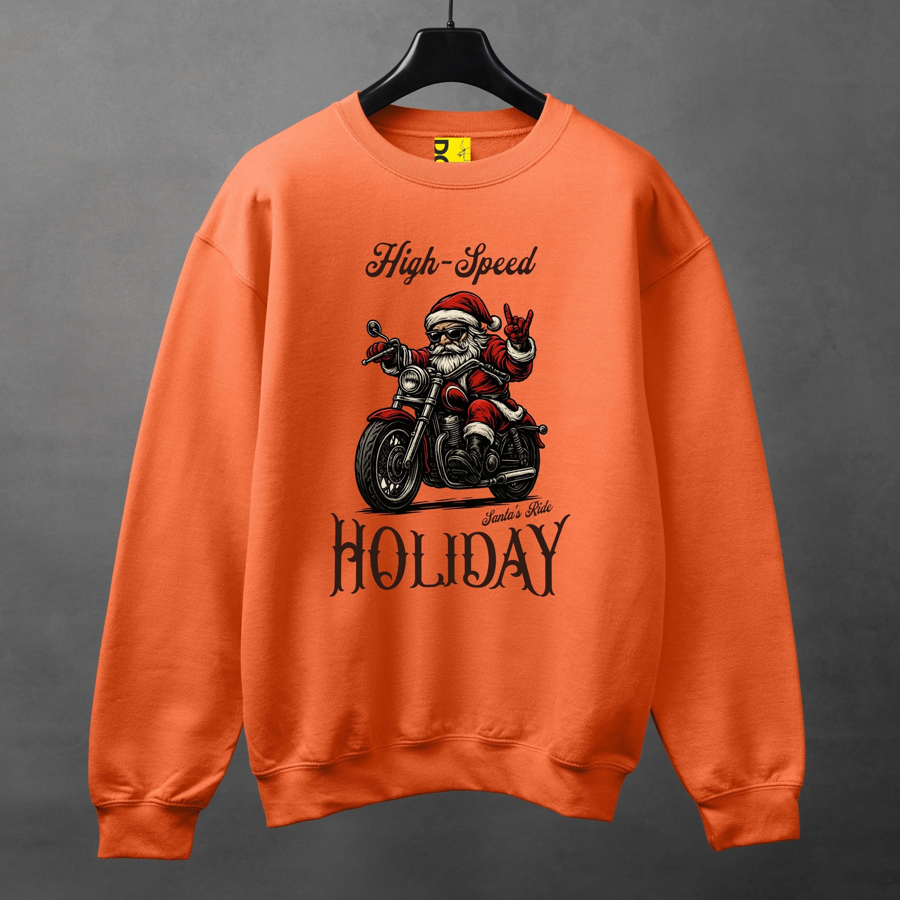High-Speed Holiday Biker Santa Sweatshirt – Christmas Motorcycle Graphic