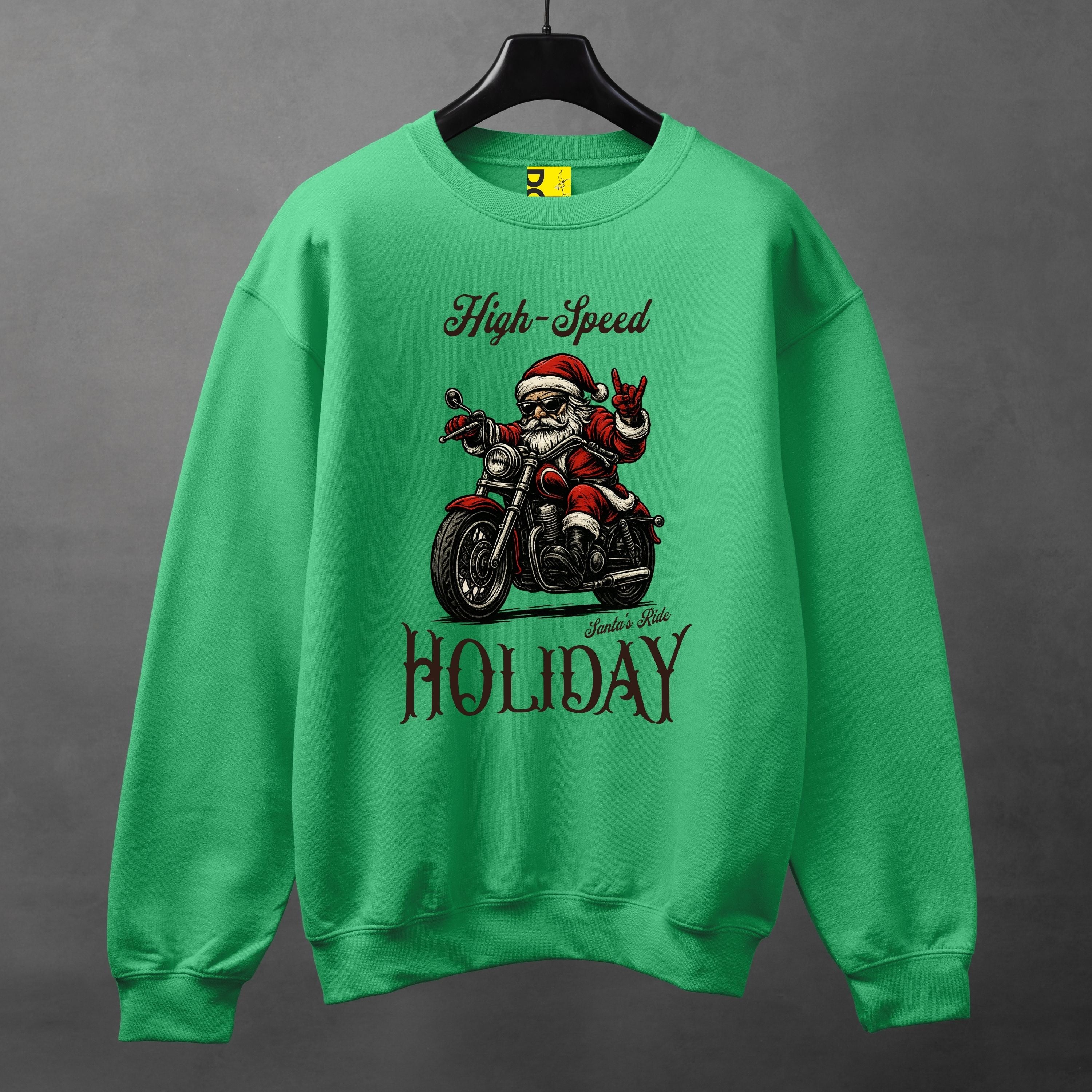 High-Speed Holiday Biker Santa Sweatshirt – Christmas Motorcycle Graphic