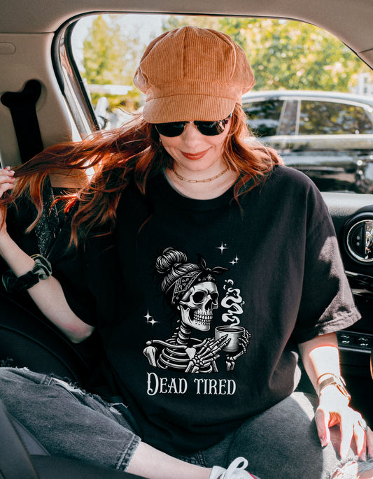 Dead Tired Skeleton Shirt – Funny Coffee Lover & Halloween Tee