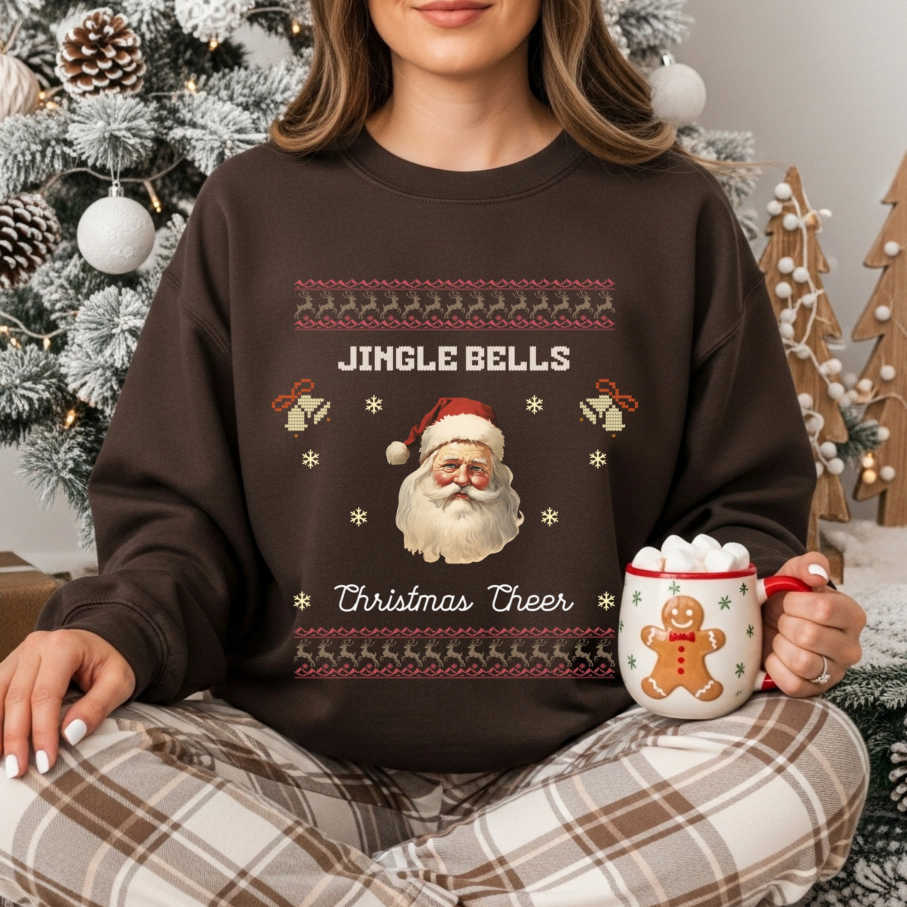 Vintage Santa Christmas Sweatshirt – “Jingle Bells” Retro Holiday Crewneck