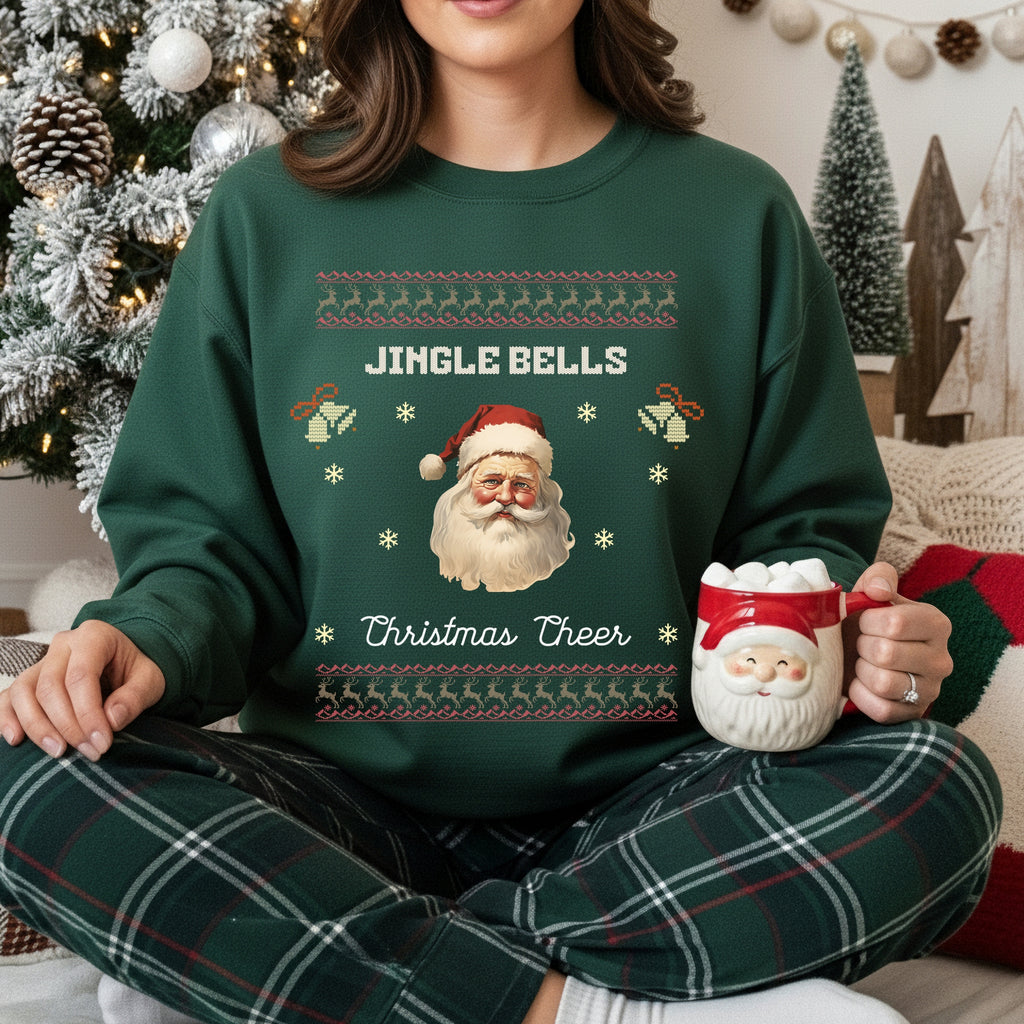 Vintage Santa Christmas Sweatshirt – “Jingle Bells” Retro Holiday Crewneck