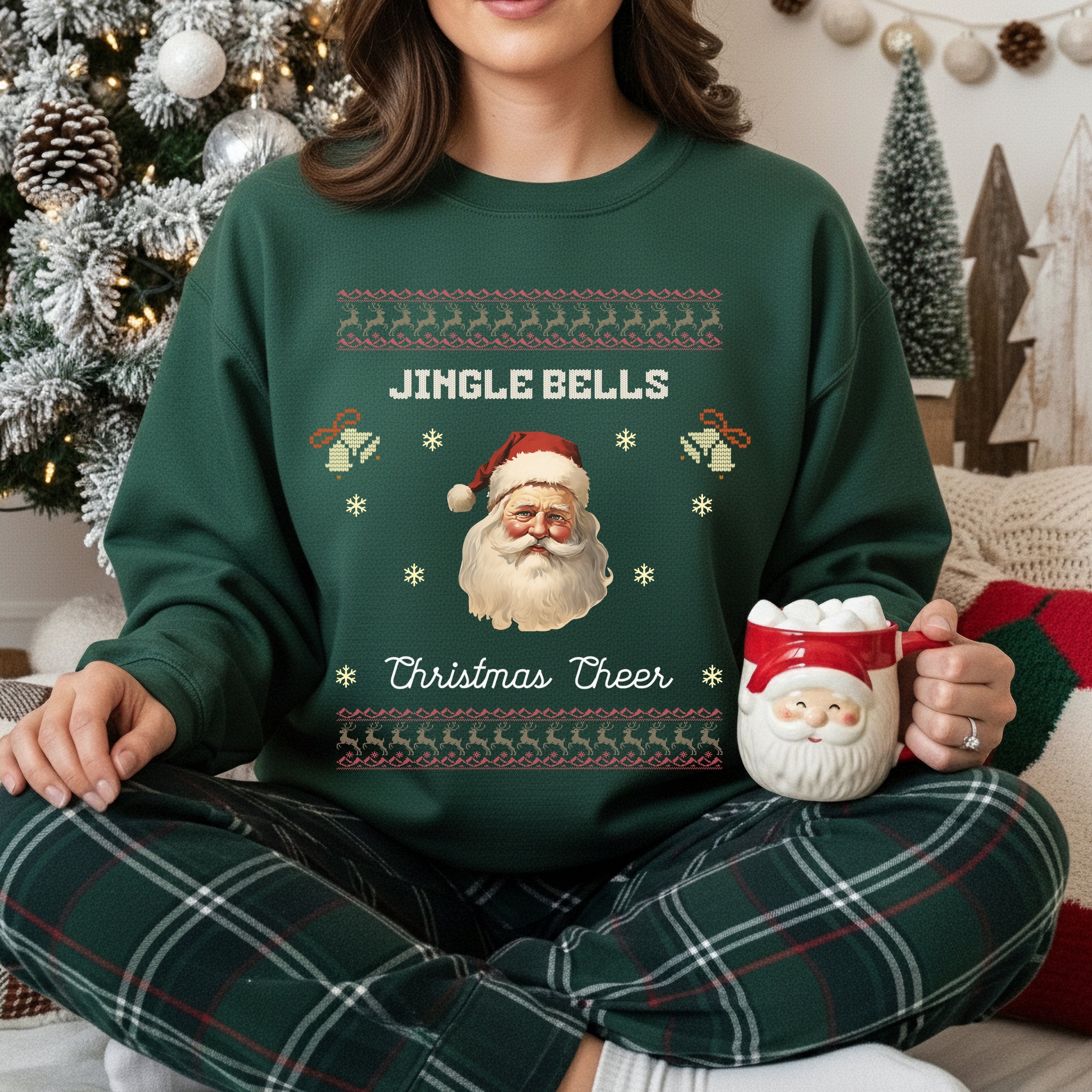 Vintage Santa Christmas Sweatshirt – “Jingle Bells” Retro Holiday Crewneck