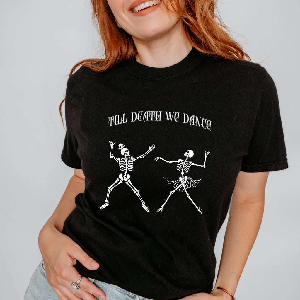 Till Death We Dance – Skeleton Couple Halloween T-Shirt