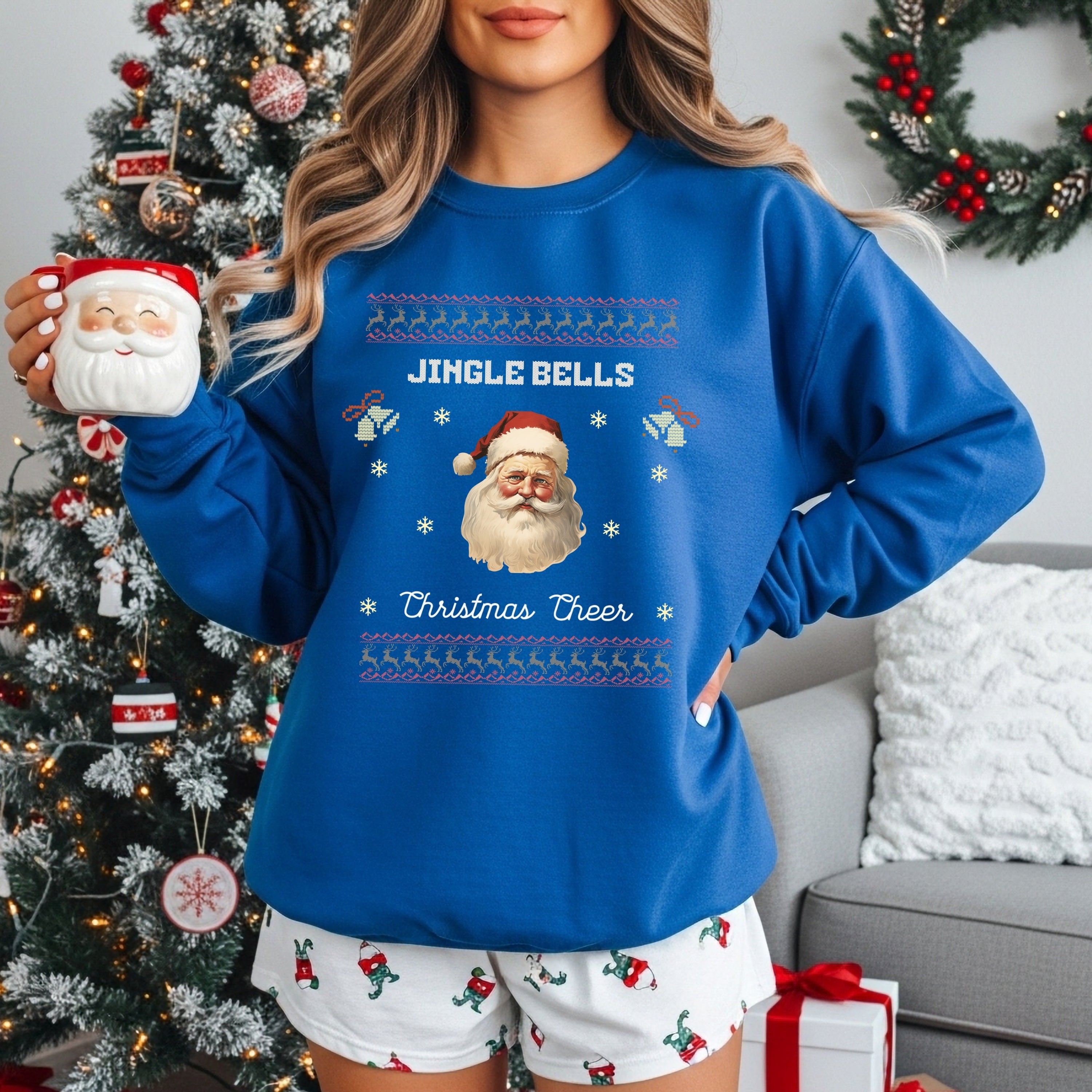 Vintage Santa Christmas Sweatshirt – “Jingle Bells” Retro Holiday Crewneck
