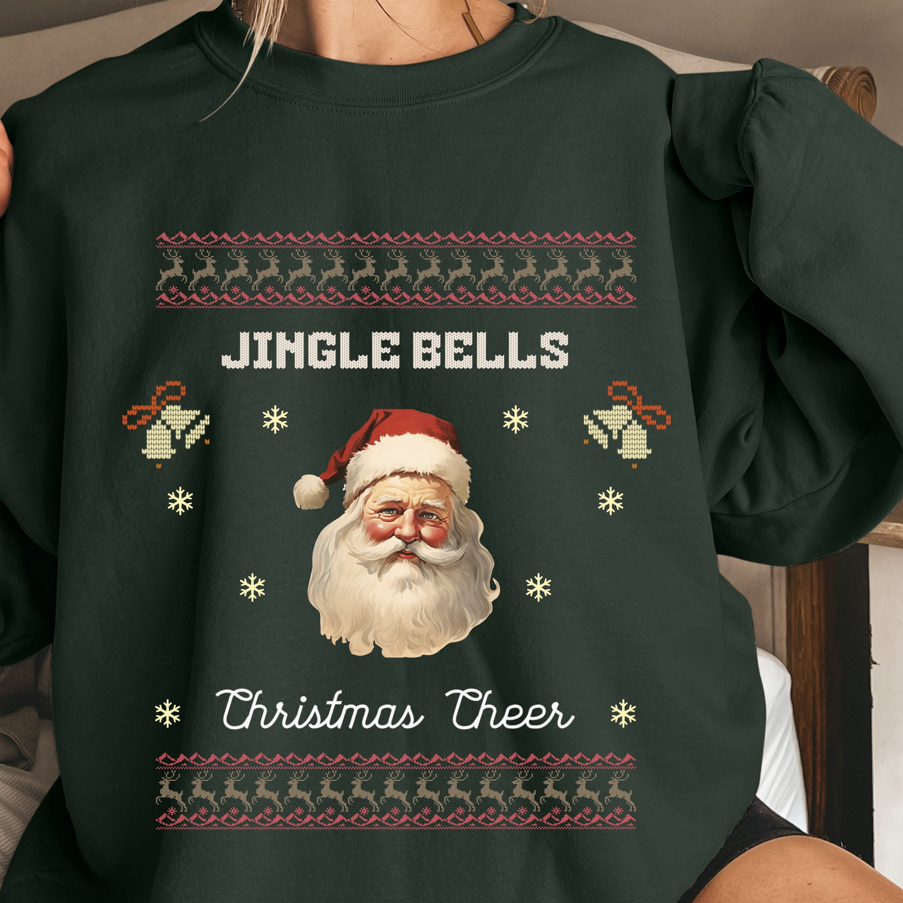 Vintage Santa Christmas Sweatshirt – “Jingle Bells” Retro Holiday Crewneck