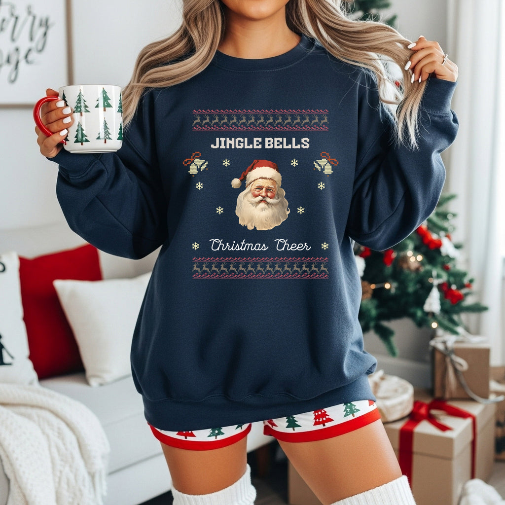 Vintage Santa Christmas Sweatshirt – “Jingle Bells” Retro Holiday Crewneck